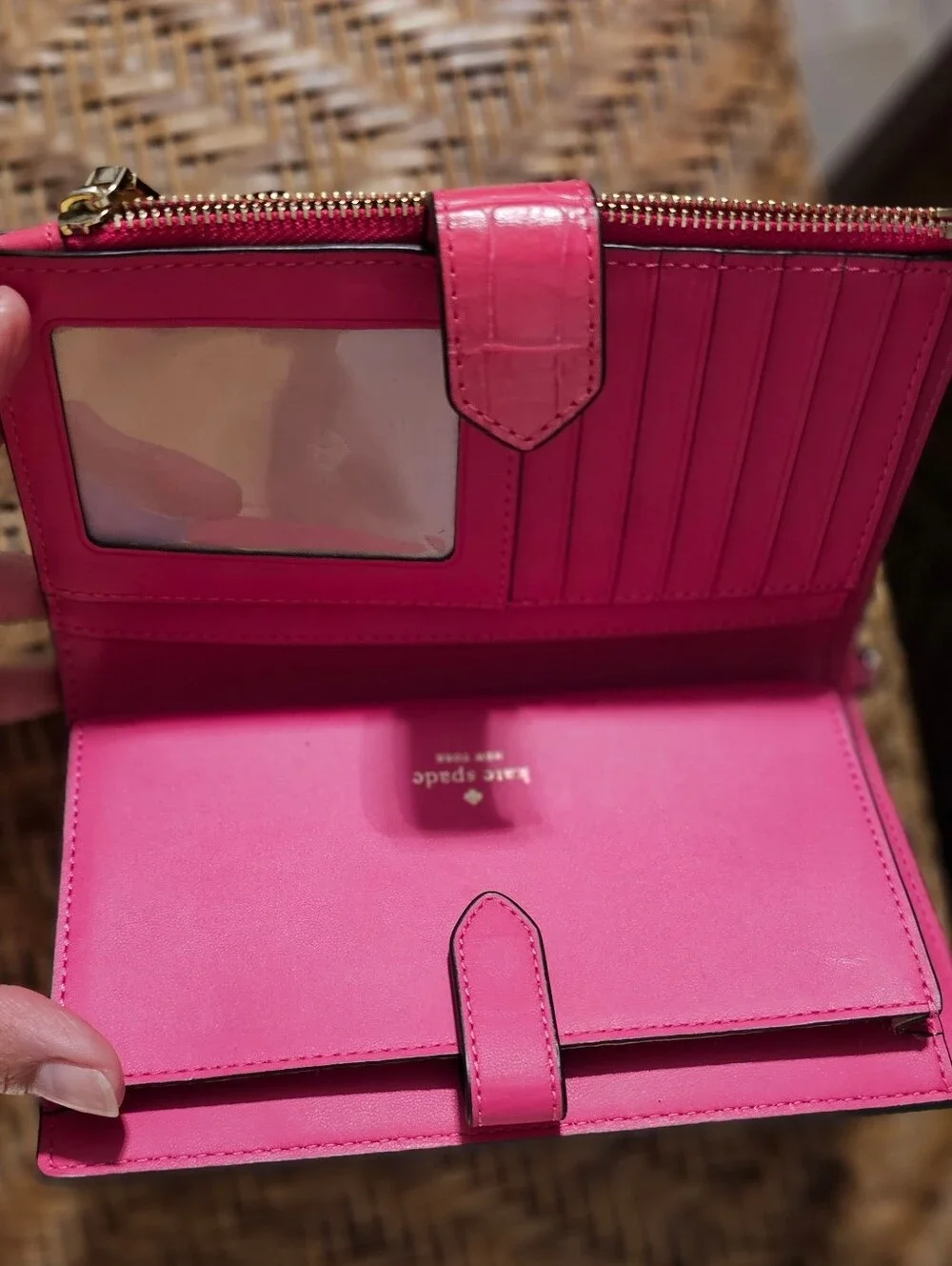Kate Spade Croc Embossee Pink Leather Wallet EUC